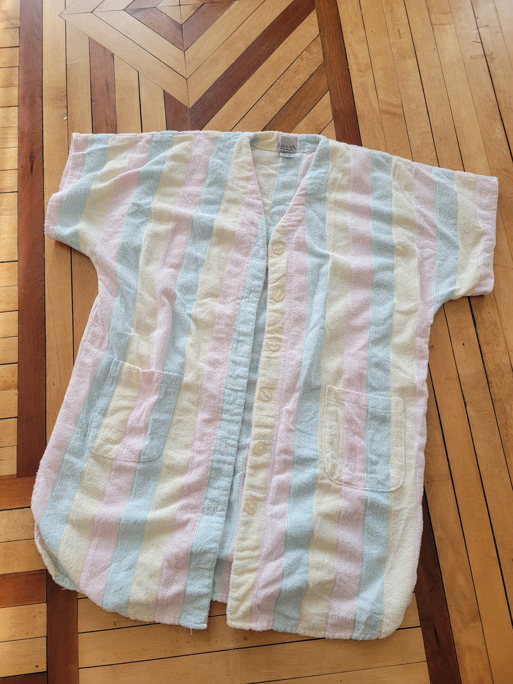 Vintage Pastel Stripe Terry Bath Robe Pink, Blue, Yellow Swim Cover Up 3X - Picture 6 of 7